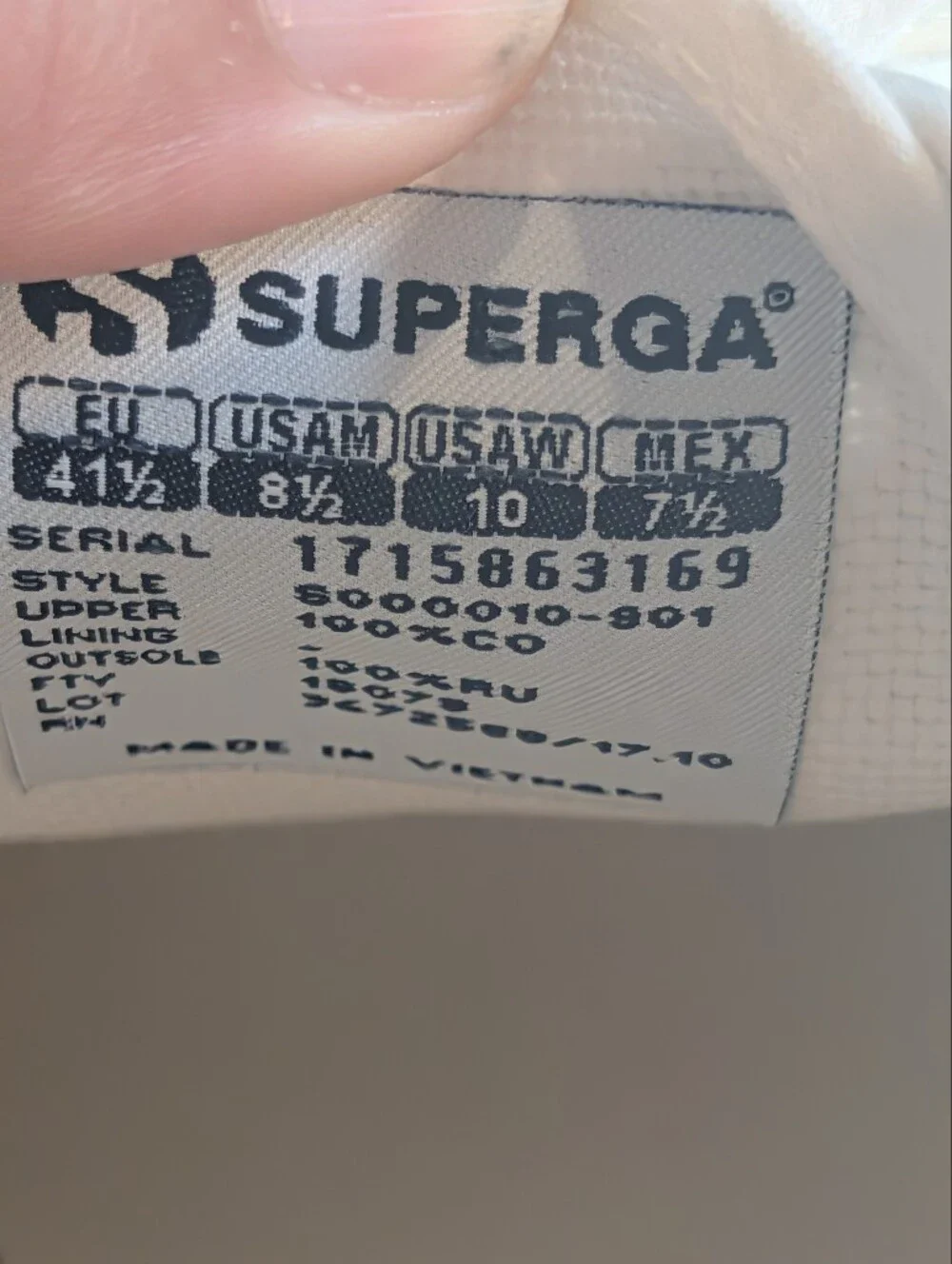 Superga 2750 Cotu Classic Woman's Size 10 White Low-Top Canvas Sneakers